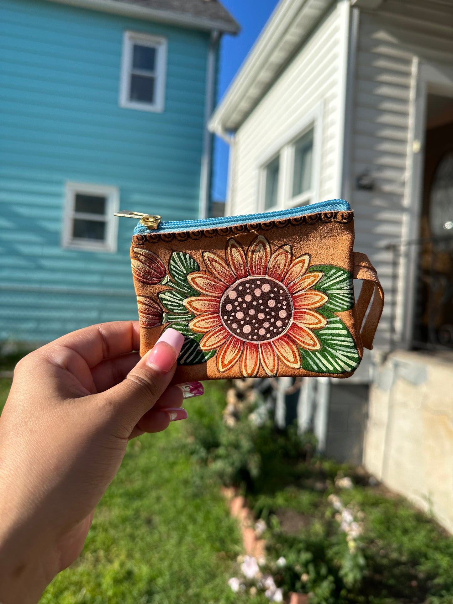 Sunflower hand painted coin pouch