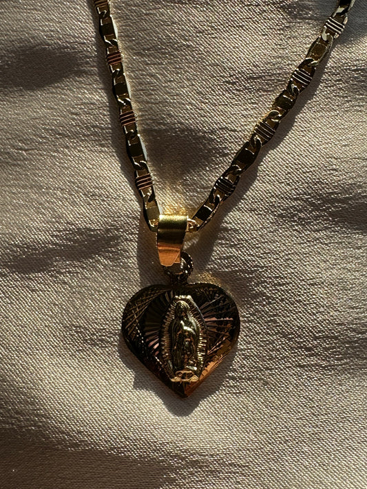 Heart Virgen de Guadalupe necklace