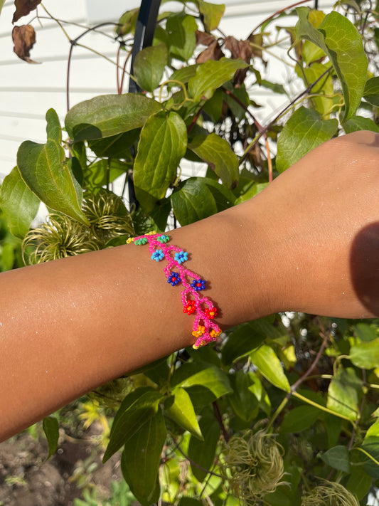 Neon pink multi color flower bracelet