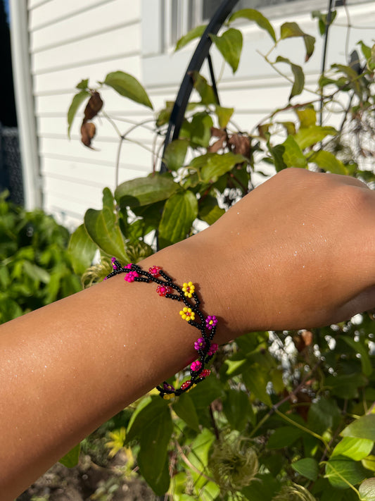 Yellow,pink, and purple flower bracelet