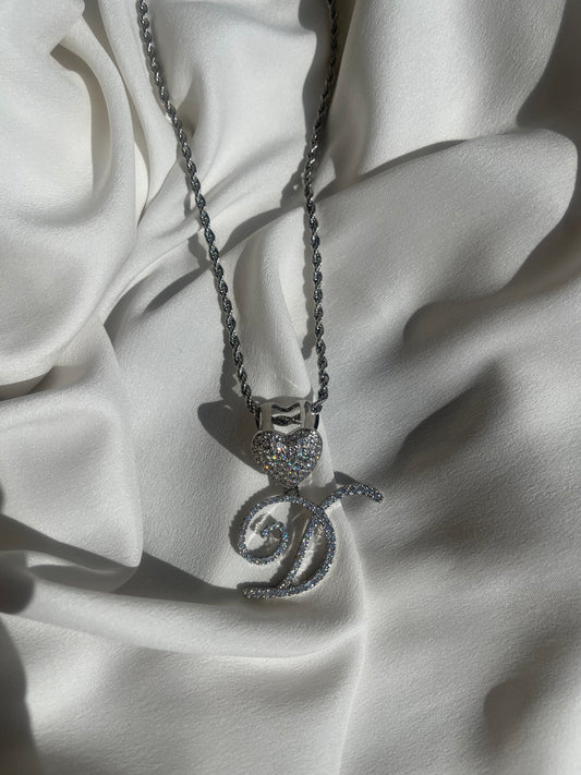 “ D” initial heart silver heart necklace