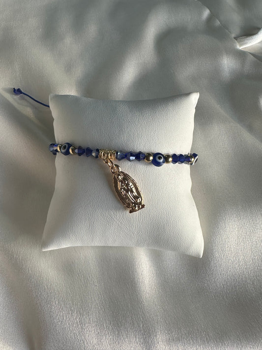 Evil eye blue bracelet with virgin de Guadalupe