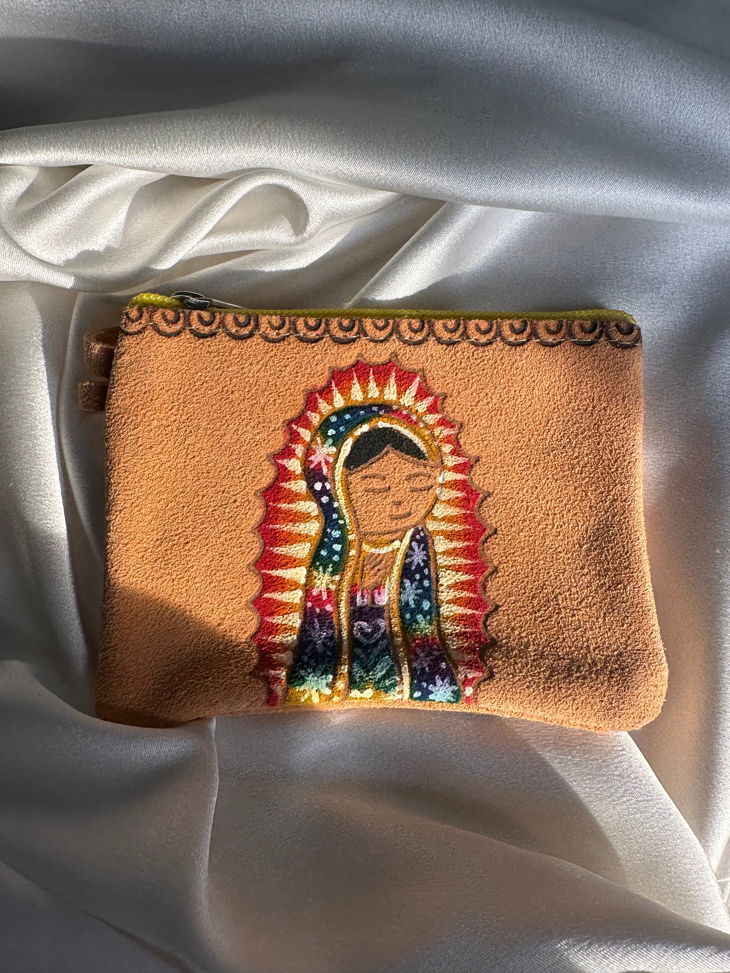 Virgin de Guadalupe hand painted pouch
